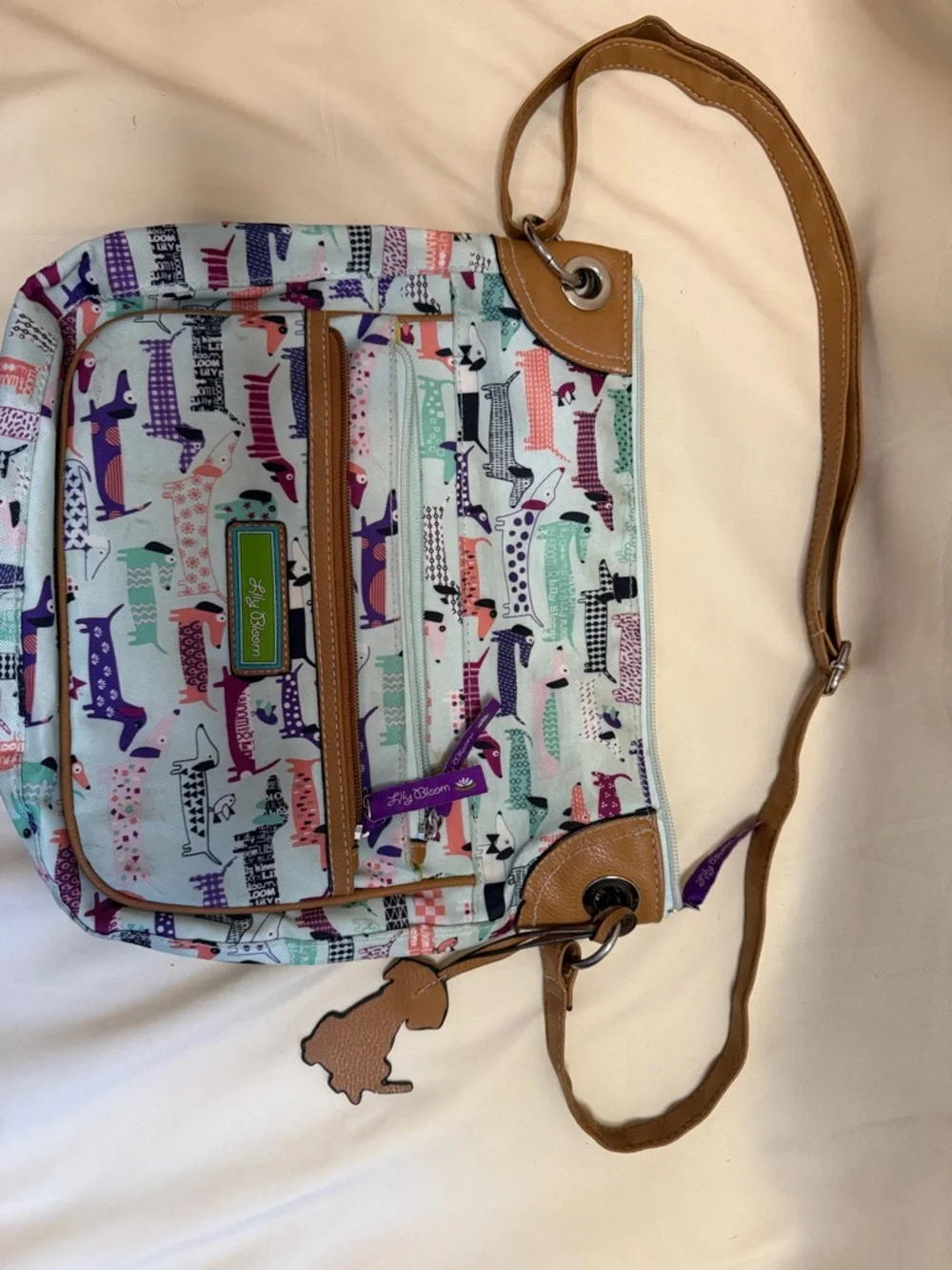 Lily Bloom Mint Crossbody Bag with Multicolor Dachshund Print - Picture 10 of 10